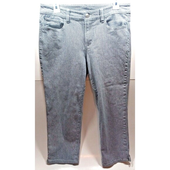 christopher & banks Size 6 Striped Capris Tapered Legs Navy White Denim Stretch - Picture 1 of 8